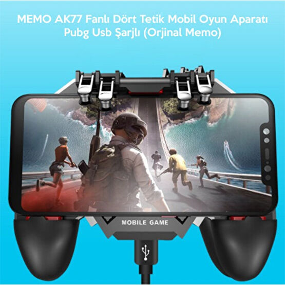 Memo AK77 Fanlı Dört Tetık Mobıl Oyun Aparatı - Pubg USB Şarjlı - 01-Siyah Cep Telefonu Aksesuarı Fiyatı