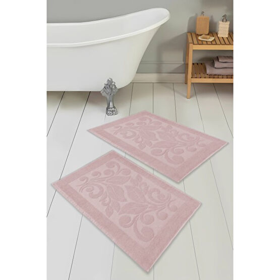 Meslina Home 2 Adet Jakar Desenli %100 Pamuk Ayak Havlusu - Banyo Paspası - 50 x 70 cm - Pembe Ayak Havlusu Fiyatı