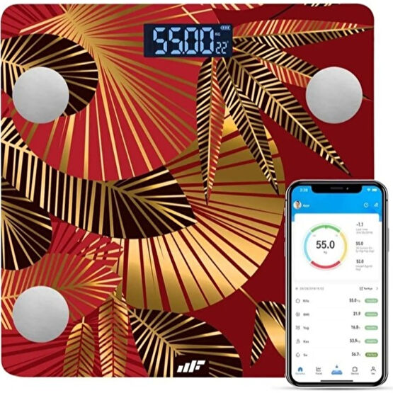 MF Product Bluetooth Modern Vücut Analizli Akıllı Tartı LED Ekran Su Yağ Yüzdesi Ölçümü Baskül Banyo Kırmızı Baskül & Tartılar Fiyatı