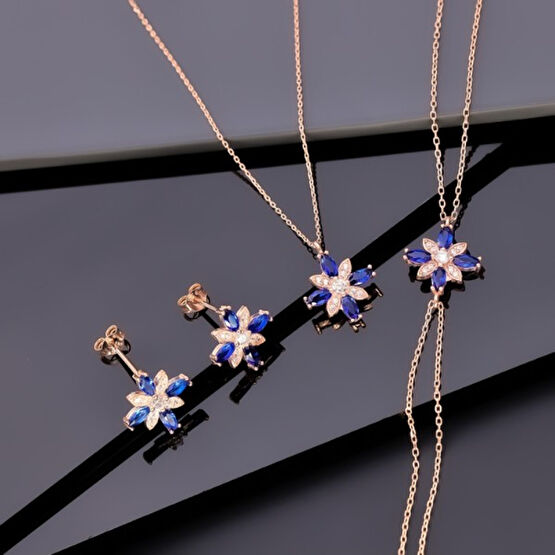 Miavi Silver 925 Ayar Gümüş Safir Taşlı Kamelya Çiçeği Set Gümüş Kolye Fiyatı