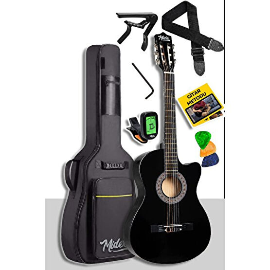 Midex Cg390bk-xbag Siyah Klasik Gitar 4/4 Sap Ayarlı Kesik Kasa Full Set