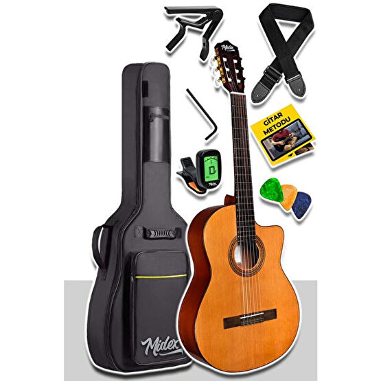 Midex Cg390M-Xbag Klasik Gitar 4/4 Sap Ayarlı Kesik Kasa (Çanta Tuner Askı Capo Metod Pena) Klasik Gitarlar Fiyatı