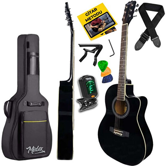 Midex GRX-39BK Kesik Kasa Siyah Akustik Gitar 4/4 Yetişkin Boy (Çanta Askı Tuner Capo Pena) Akustik Gitarlar Fiyatı