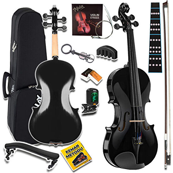 Midex HGA44BK-PAK Full Siyah Set Keman 4/4 (Yastık Tuner Susturucu Yedek Tel Reçine Çanta Yay) Kemanlar Fiyatı
