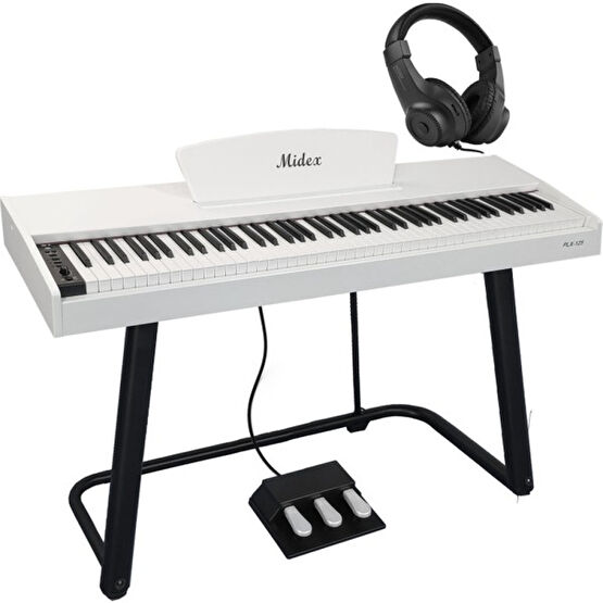 Midex PLX-125WH Taşınabilir Dijital Piyano Tuş Hassasiyetli 88 Tuş Bluetooth (Stand Ve kulaklık Ile) - Beyaz Dijital Piyanolar Fiyatı