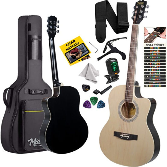 Midex XC-200NT Kesik Kasa Profesyonel Akustik Gitar 4/4 Yetişkin Üst Segment (Gigbag Çanta Tuner Capo Askı Pena) - Naturel Akustik Gitarlar Fiyatı