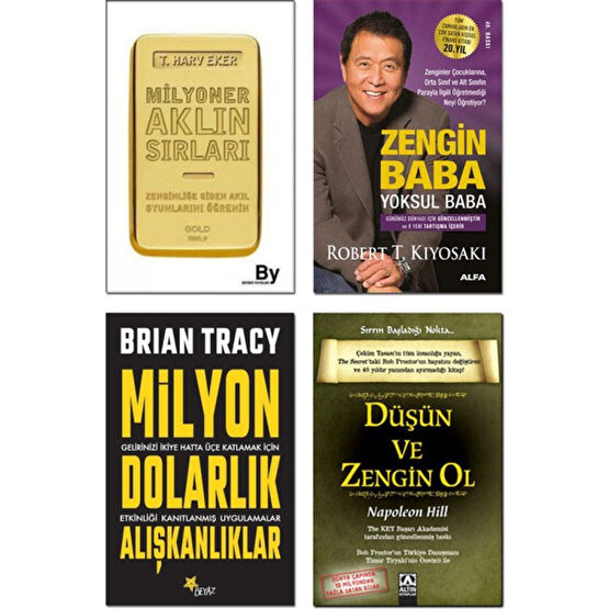 Milyon Dolarlık Alışkanlıklar / Brian Tracy + Zengin Baba Yoksul Baba / Robert T. Kiyosaki + Milyoner Aklın Sırları / Harv Eker + Düşün ve Zengin O... Ekonomi Pazarlama Kitapları Fiyatı