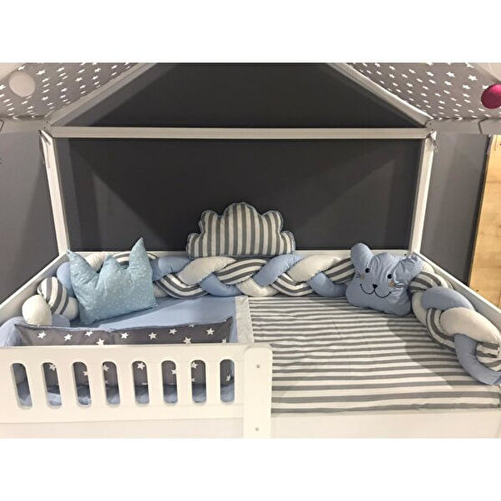 Mini Baby 3'lü Örgülü Mavi Montessori Bebek Çocuk Uyku Seti - 90 x 190 cm Bebek Uyku Seti Fiyatı