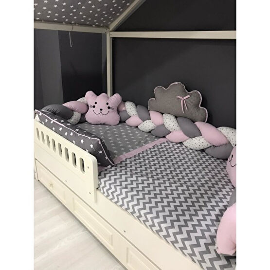 Mini Baby 3'lü Örgülü Pembe Montessori Bebek Çocuk Uyku Seti - 90 x 190 cm Bebek Uyku Seti Fiyatı