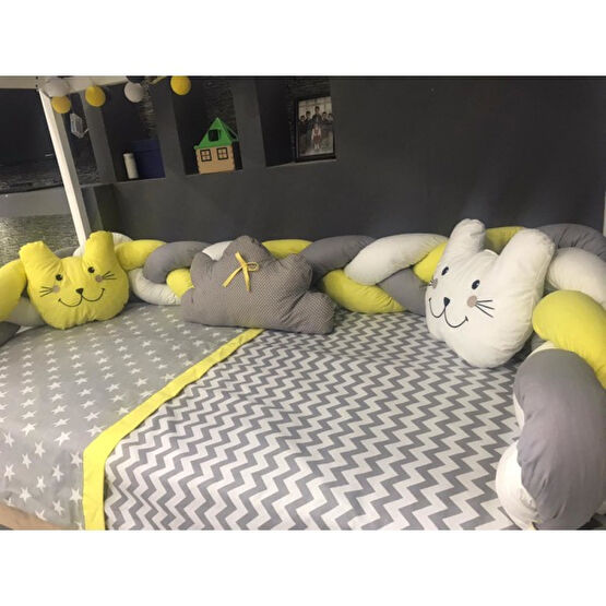 Mini Baby 3'lü Örgülü Sarı Montessori Bebek Çocuk Uyku Seti - 90 x 190 cm Bebek Uyku Seti Fiyatı