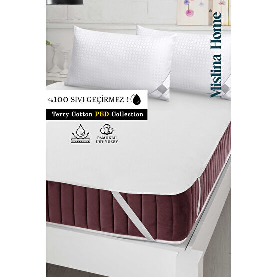 Mislina Home Terry Cotton Pamuklu Sıvı Su Geçirmez Köşe Lastikli Ped Bebek Çocuk Yatak Koruyucu Alezi 70 x 140 Beden