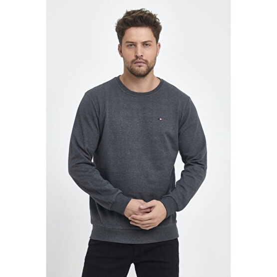 mmetalic Erkek Antrasit Bisiklet Nakış Detaylı Regular Fit Sweatshirt Erkek Sweatshirt Fiyatı