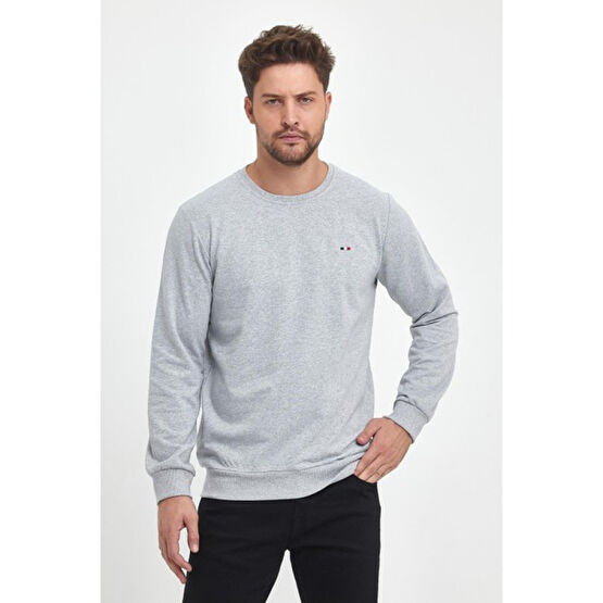mmetalic Erkek Gri Bisiklet Nakış Detaylı Regular Fit Sweatshirt Erkek Sweatshirt Fiyatı