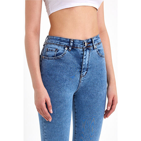 ModaDeniz Toparlayıcı Kumaş Yüksek Bel Mavi Skinny Jean 38 Beden