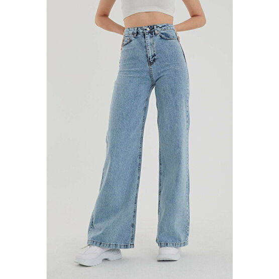 MODALİN Kadın Kar Yıkama Yüksek Bel Bol Paça Denim Jeans 31 Beden Bayan Jeans / Kot Pantolon Fiyatı