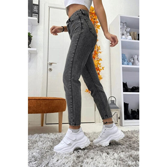 MODALİN Ramrod Füme Solmaz Mom Jean Kadın Boyfriend Yüksek Bel Power Likra 32 Beden