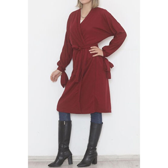 Modaymış Kemerli Kimono Bordo - 10015.1778. Kadın Kaban Fiyatı