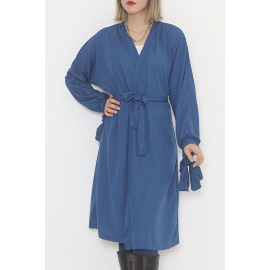 Modaymış Kemerli Kimono Mavi - 10015.1778. Kadın Kaban Fiyatı