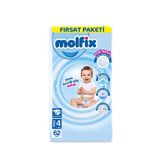 Molfix 3D 4 Beden Maxi Bebek Bezi 62li Bebek Bezi Fiyatı