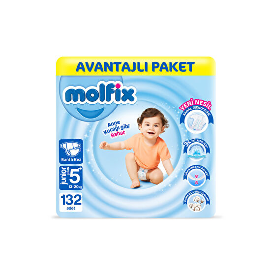 Molfix Bebek Bezi 5 Beden Jr Plus Avantajlı Paket 132 Adet Bebek Bezi Fiyatı