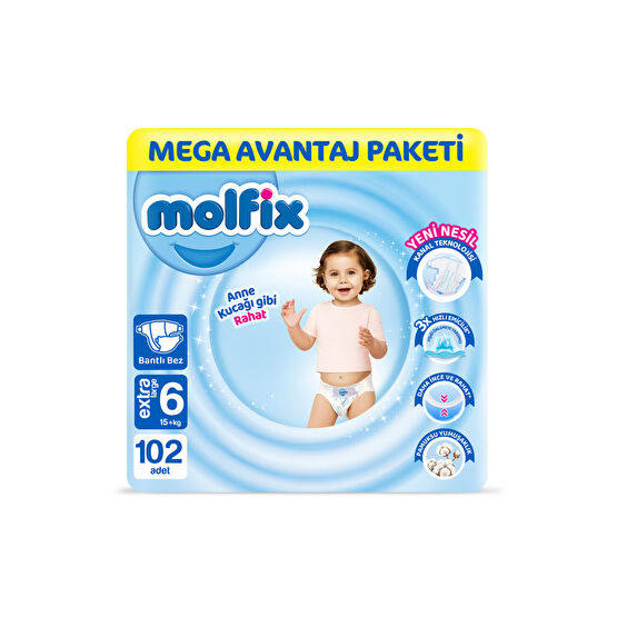 Molfix Bebek Bezi 6 Beden Extra Large Mega Avn. Paket 102 Adet Bebek Bezi Fiyatı