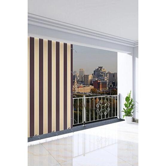 Morpi Balkon Perdesi Kornizli Bağcıklı Güneş Perdesi Balkon Perde - 190 x 200 cm - Kahverengi - Krem Güneşlik Fiyatı
