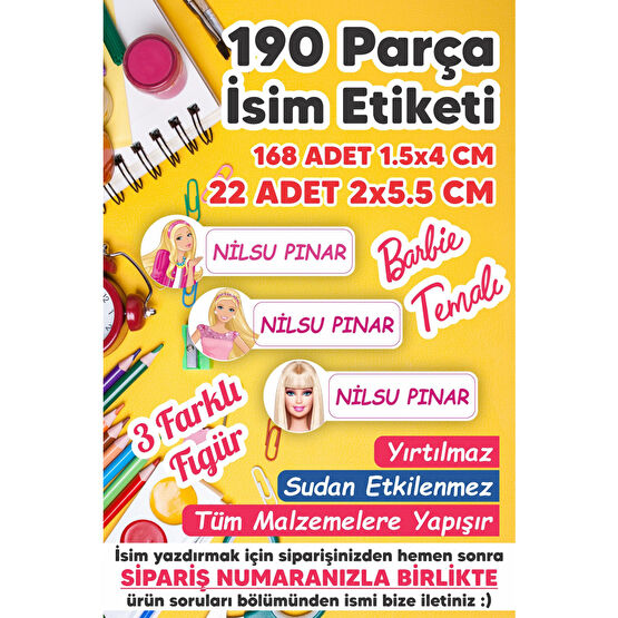 MSticker Okul Etiketi Kalem Defter Etiketi Barbi Temalı Özel Isim Yazılabilen Etiket - 190 Adet Etiket Fiyatı