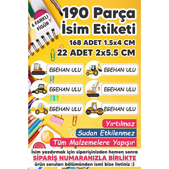 MSticker Okul Etiketi Kalem Defter Etiketi Iş Makinaları Özel Isim Yazılabilen Etiket - 190 Adet Etiket Fiyatı