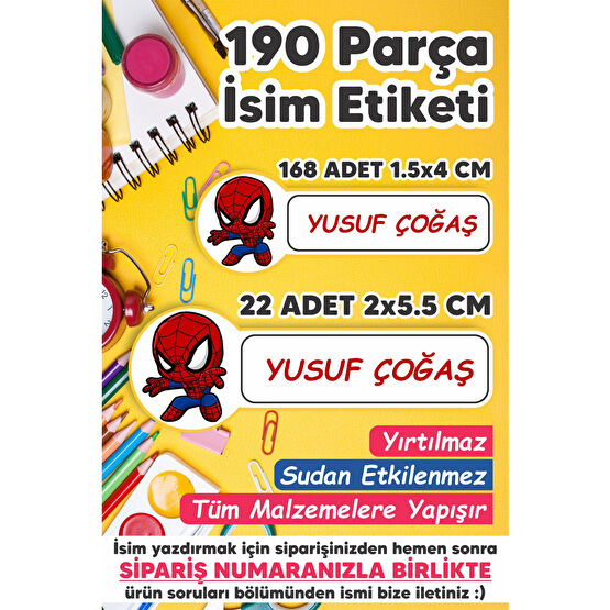 MSticker Okul Etiketi Kalem Defter Etiketi Özel Isim Yazılabilen Etiket Minik Spiderman - 190 Adet Etiket Fiyatı