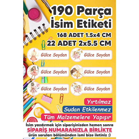 MSticker Okul Etiketi Kalem Defter Etiketi Peri Kızı Özel Isim Yazılabilen Etiket - 190 Adet Etiket Fiyatı