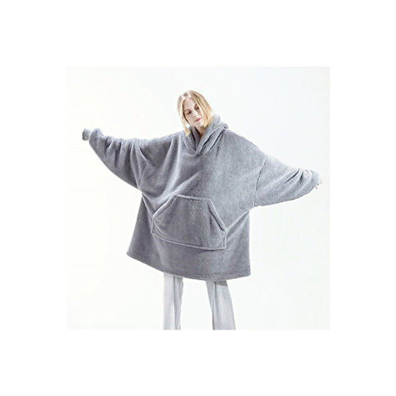 Mulberry Wellsoft Kapşonlu Giyilebilir Tv Battaniyesi Unisex Over Size - Gri 85 x 85 Beden Battaniye Fiyatı