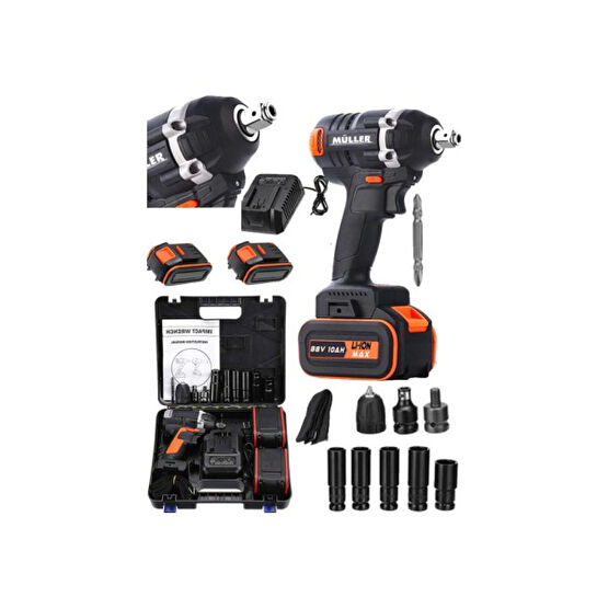 Müller Germany 88 V 10 Ah Motor Korumalı Metal Şanzıman Çift Akülü Darbeli Somun Sıkma Sökme Makinesi Somun Sıkma Makinesi Fiyatı