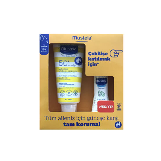 Mustela Spf50+ Çok Yüksek Koruma Faktörlü Güneş Losyonu 200ml + Hydrabebe Vücut Losyonu 100ml Bebek Güneş Kremi Fiyatı