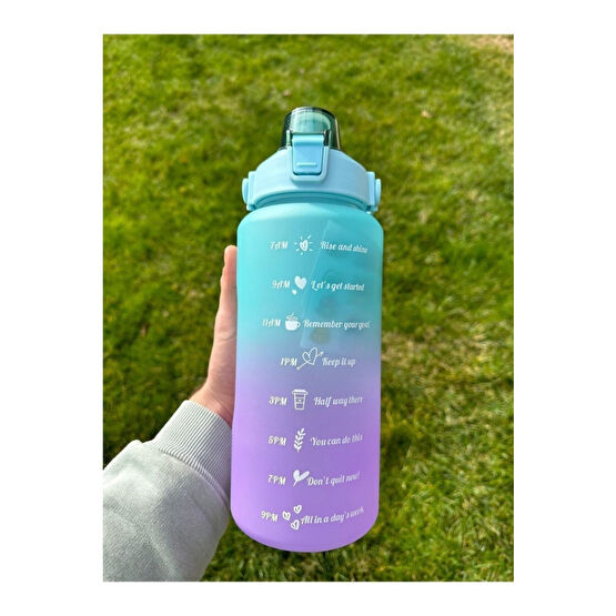 MUTLUHOME Motivasyonel 2li Su Matarası - Suluk 2 lt  ve 900 ml Yavrulu Spor Salonu Su Şişesi Sticker Matara Fiyatı