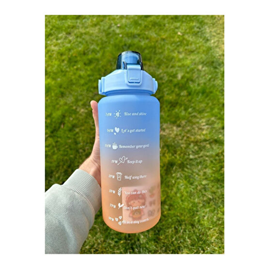 MUTLUHOME Motivasyonel Su Matarası Su Şişesi Suluk 2 Litre Tritan Spor Salonu Bpa Içermez Suluk Mavi-turuncu Matara Fiyatı