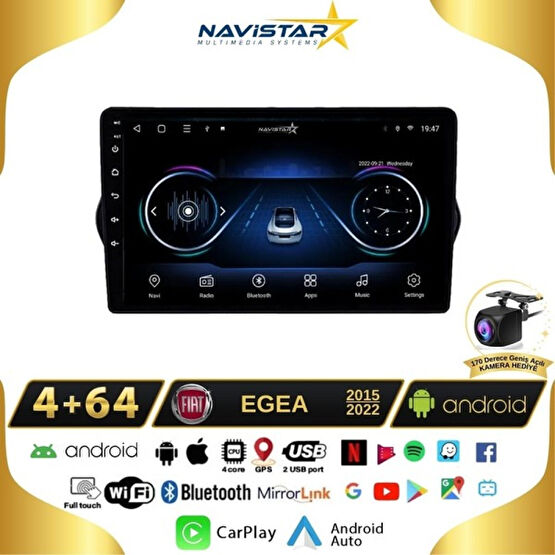 Navistar Fiat Egea 4gb + 64GB Kablosuz Carplay 2015-2022 Android 13 Navig Oto Görüntü Sistemleri Fiyatı