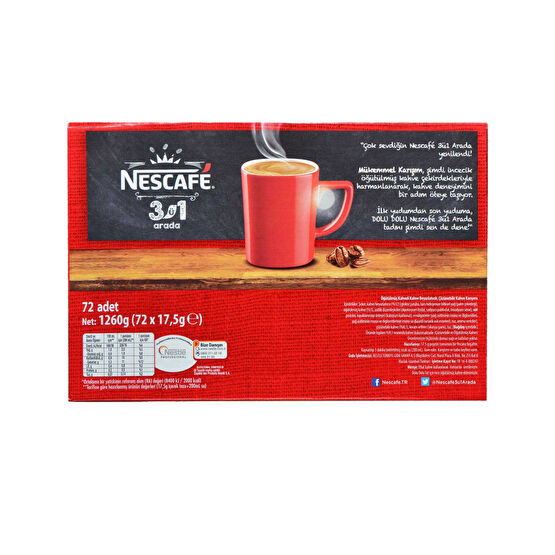 Nescafe 3'ü 1 Arada 17,5 gr 72'li Paket