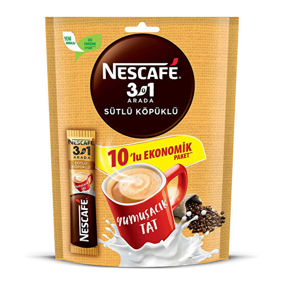 Nescafe 3'ü 1 Arada 17,4 gr 10'lu Paket Sütlü Köpüklü Kahve Fiyatı