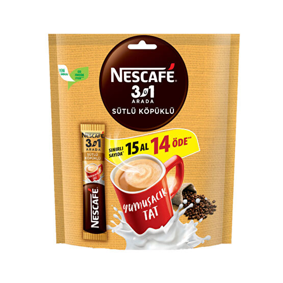 Nescafe 3'ü 1 Arada 17,4 gr 15'li Paket Sütlü Köpüklü Kahve Fiyatı