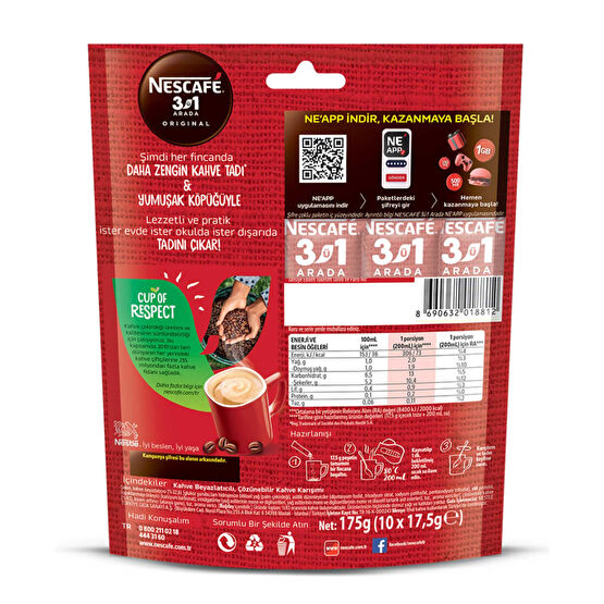 Nescafe 3'ü 1 Arada 17,5 gr 10'lu Paket Original