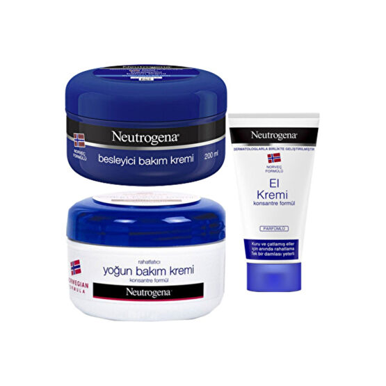 Neutrogena Besleyici Bakım Kremi + Yoğun Bakım Kremi 200+200 ml + El Kremi Parfümlü 50 ml El Bakımı Fiyatı