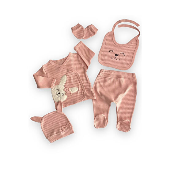 nevrankids Neşeli Bebekler Organik Kumaş Ayıcık Nakışlı Desen 5 Parça Hastane Çıkışı Seti 0-3 AY Beden Bebek Hastane Çıkışı Fiyatı
