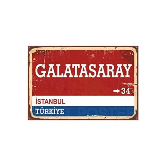 New Shelf Galatasaray Yön Tabelası Retro Vintage Ahşap Poster