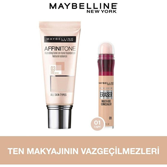 New York Affinitone Fondöten, 03 Light Sandbeige + Instant Anti Age Eraser Kapatıcı - 01 Light Concealer Fiyatı