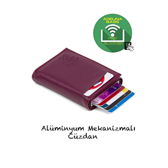 Newish Adelina Mor Nova Deri Mekanizmalı Otomatik Kızaklı Kartlık Cüzdan (7CMX10CM) Unisex Kartlık Fiyatı