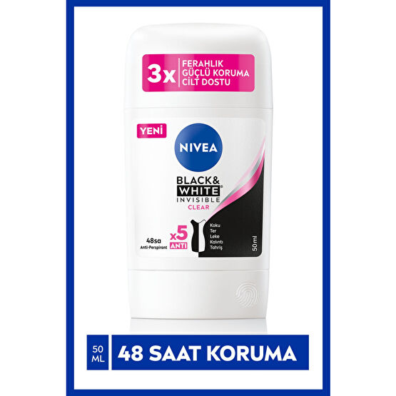 Nivea Kadın Stick Deodorant Black&White Invisible Clear 48 Saat Anti-perspirant Koruma 50 ml Roll-Onlar Fiyatı