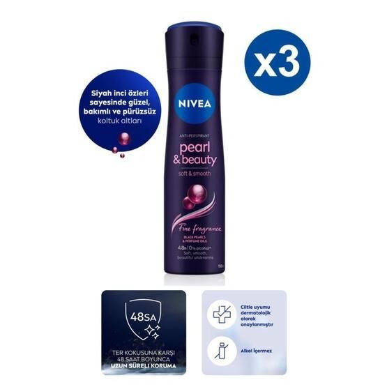 Nivea Pearl Beauty Black 3x150 ml Kadın Sprey Deodorant