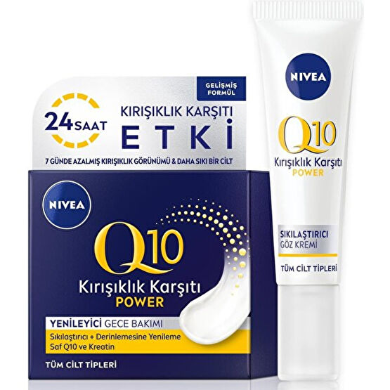 Nivea Q10 Power Kırışık Karşıtı Sıkılaştırıcı Göz Bakım Kremi 15 ml, Keratin ve Q10 Gece Yüz Kremi 50 ml Gece Kremleri Fiyatı
