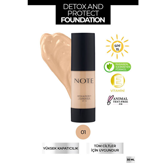 NOTE Detox & Protect Fondöten Canlandırıcı Etki 01 Beige Fondötenler Fiyatı