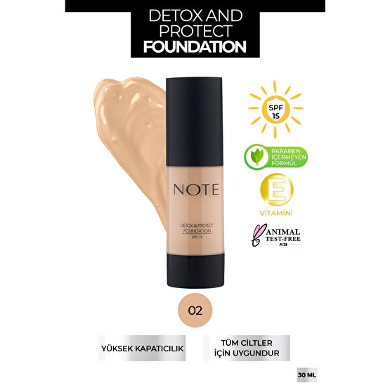NOTE Detox & Protect Fondöten Canlandırıcı Etki 02 Natural Beige Fondötenler Fiyatı